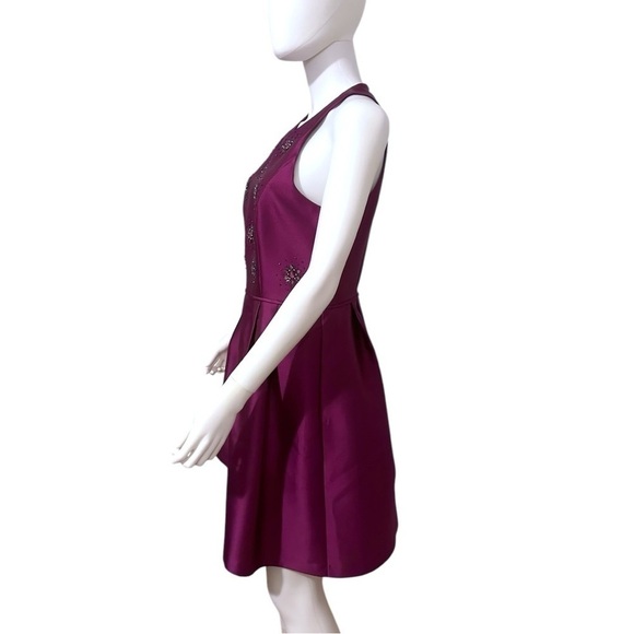 Adrianna Papell Embellished Satin Fit & Flare Dress Size 8 - Rich Plum - Picture 3 of 5